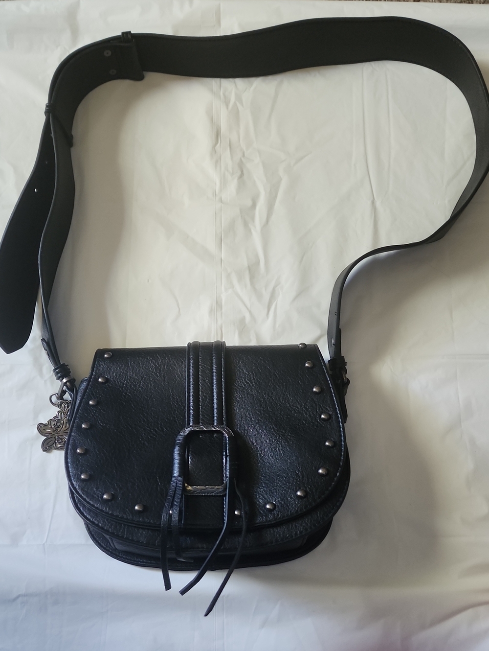 Jessica Simpson Black Studded Crossbody Saddle Bag